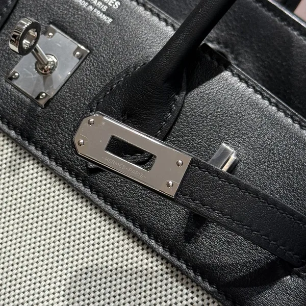 Hermès Birkin 25 cm In Black Swift White Toile Canvas (Custom-Made) Bag product view 9