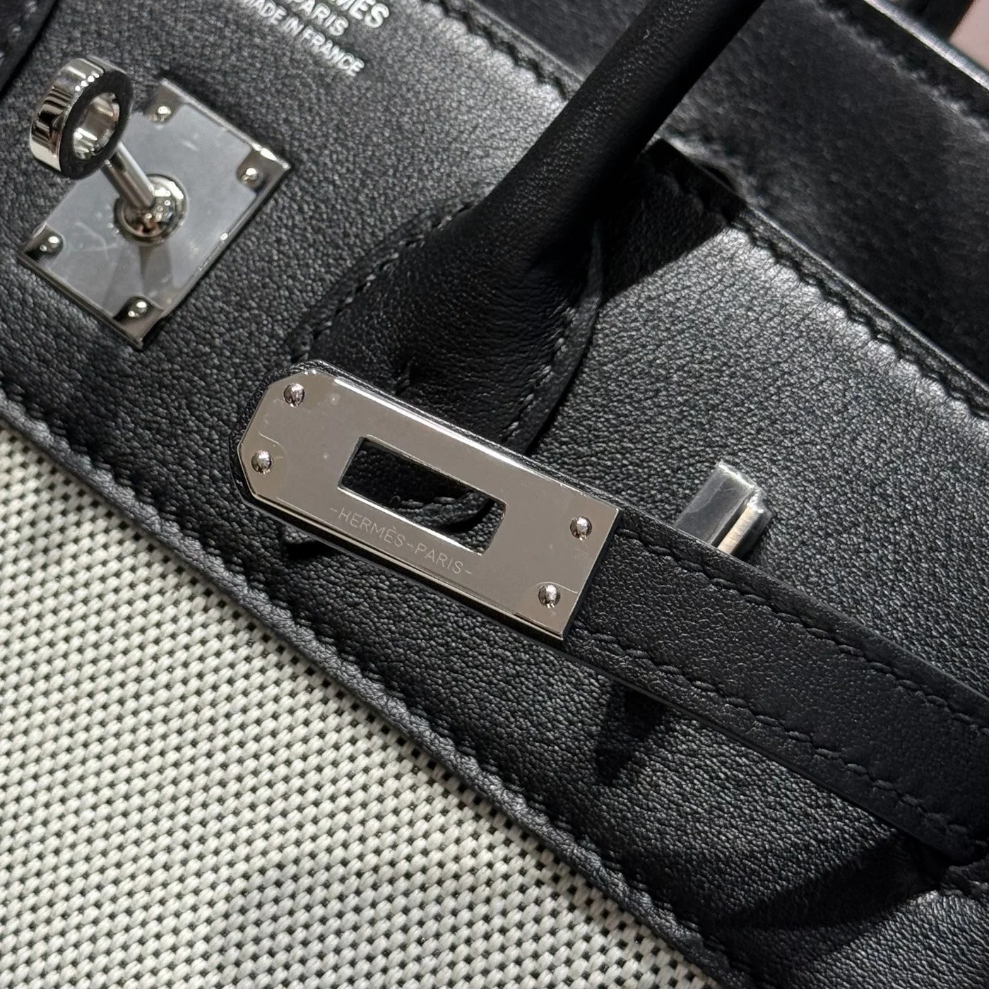 Hermès Birkin 25 cm In Black Swift White Toile Canvas (Custom-Made) Bag product view 9