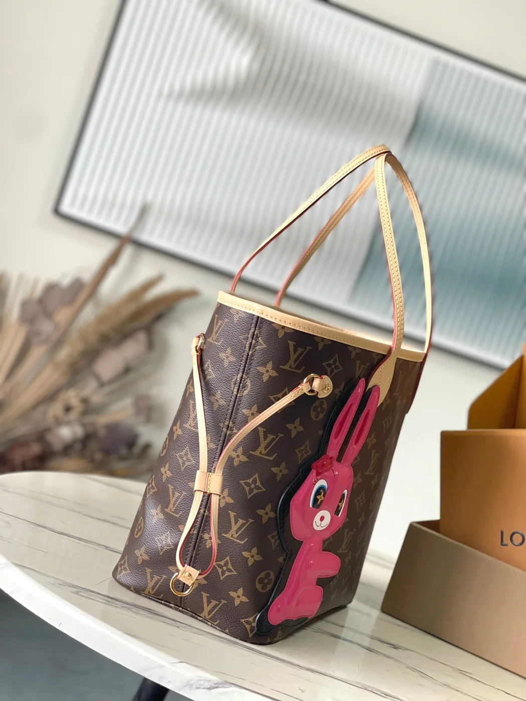 Louis Vuitton Neverfull MM In Brown Monogram Canvas With Pink Rabbit Patch Bag product view 8