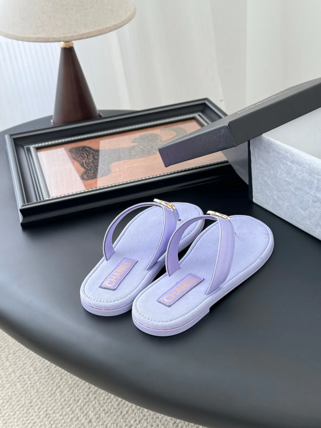 Chanel Women Light Purple Leather Slides product view 3
