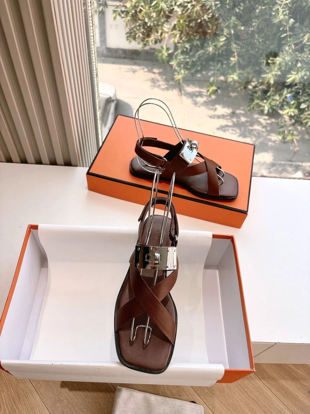 Hermès Women Brown Leather Sandals product view 4