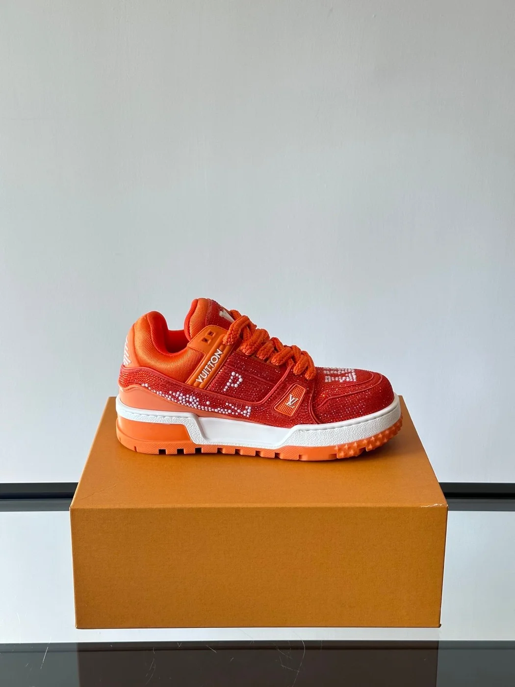 Louis Vuitton Men Orange Suede And Mesh Sneakers product view 6