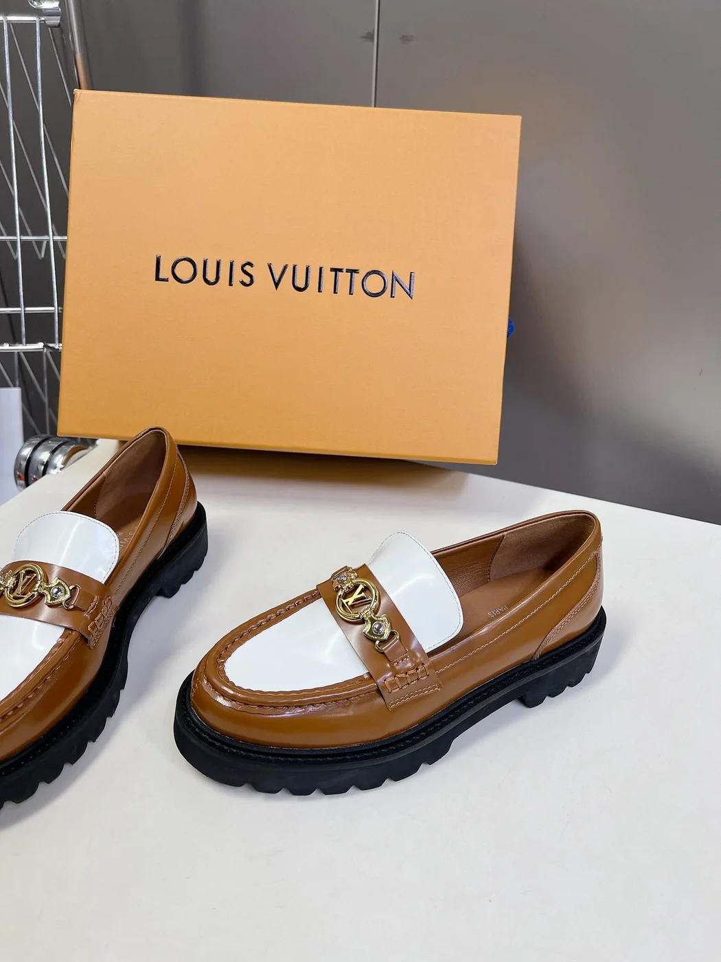 Louis Vuitton Women Brown White Leather Loafers product view 4