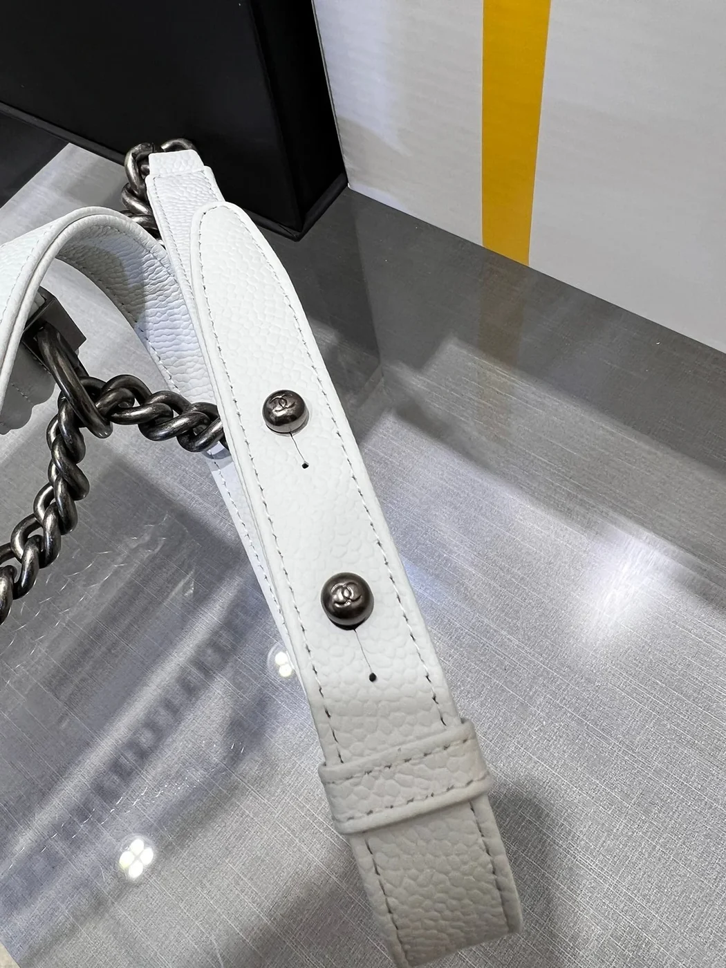 Chanel Boy Bag Medium 25 White Caviar Ruthenium Hardware product view 3