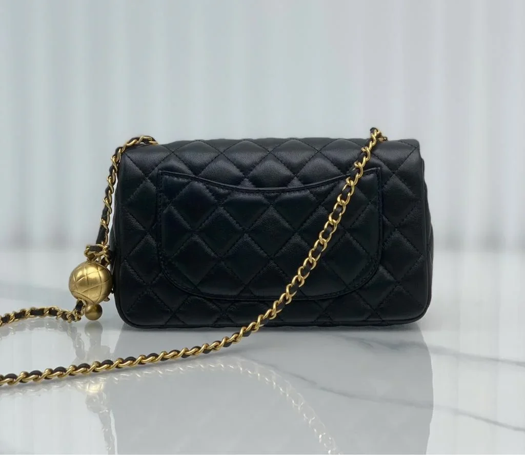 Chanel Lambskin Quilted Mini Rectangular Sweet Camellia Flap Black Bag product view 4