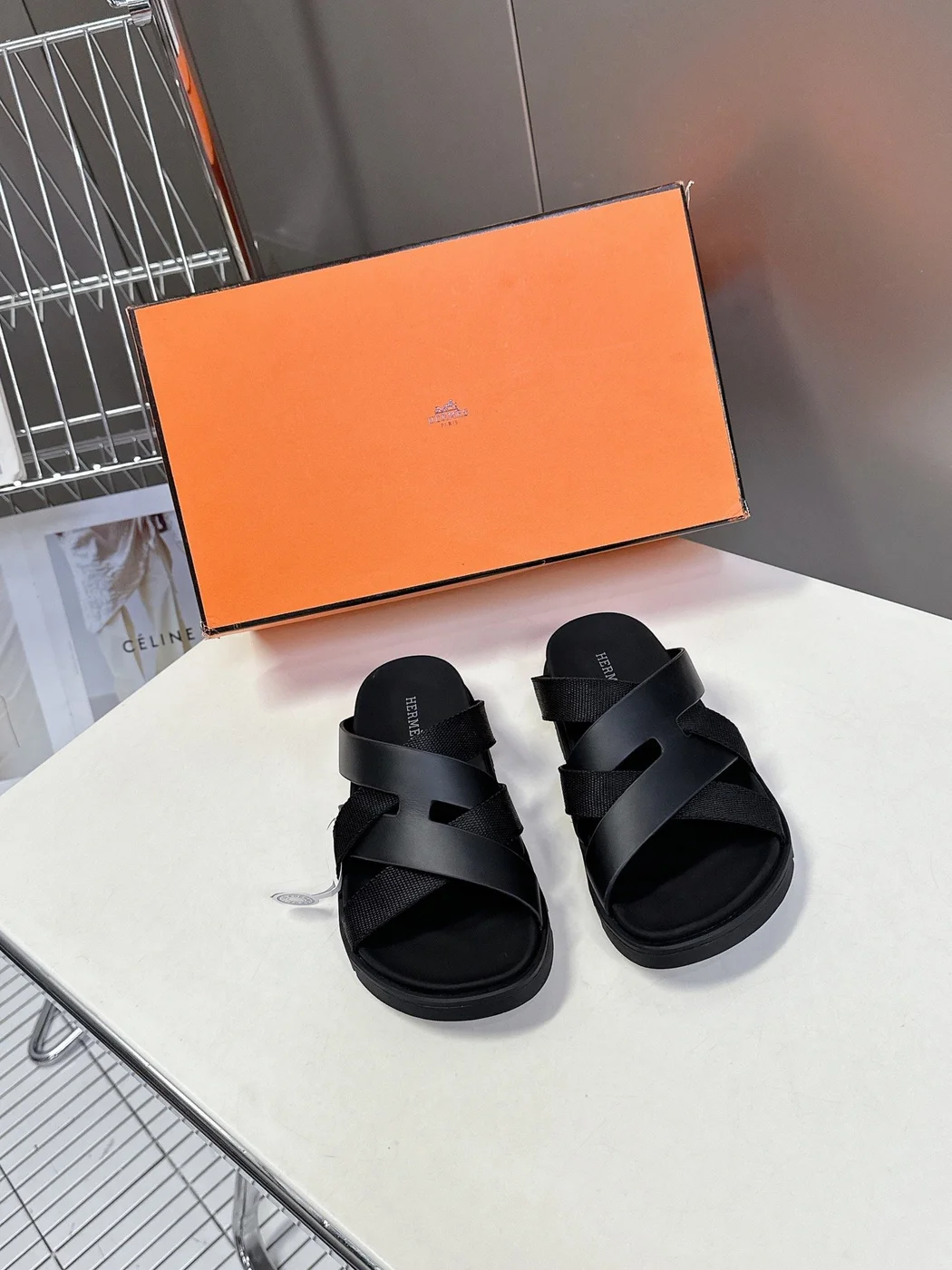 Hermès Women Black Leather And Fabric Sandals product view 1