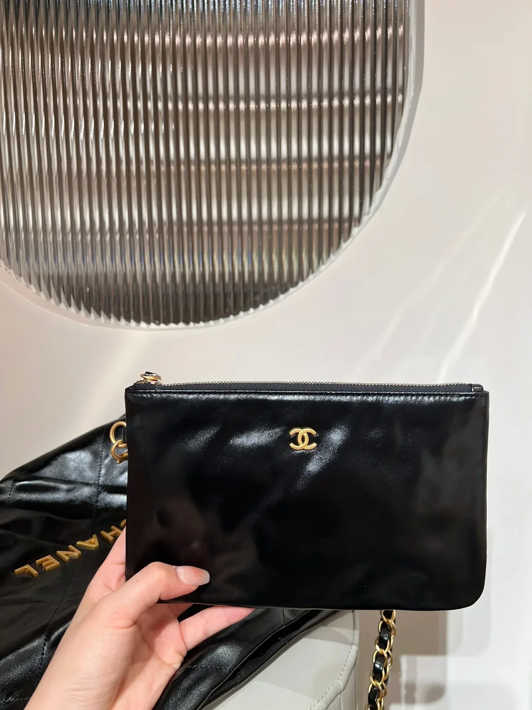 Chanel 22 Bag Small Gold  Black Lambskin Leather product view 7