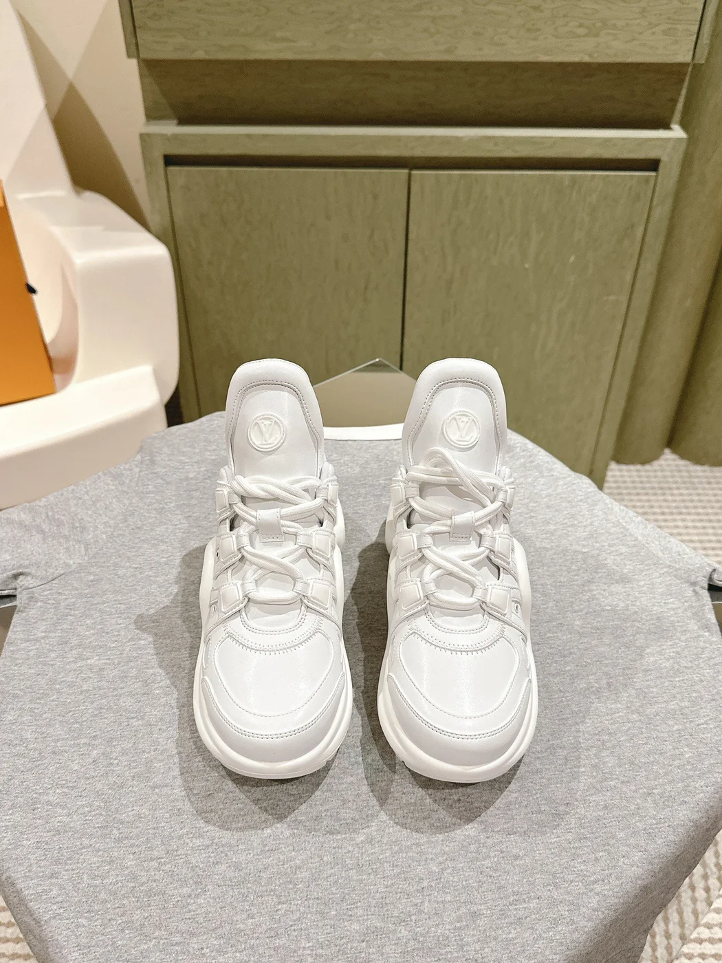 Louis Vuitton Women White Leather Chunky Sneakers product view 5