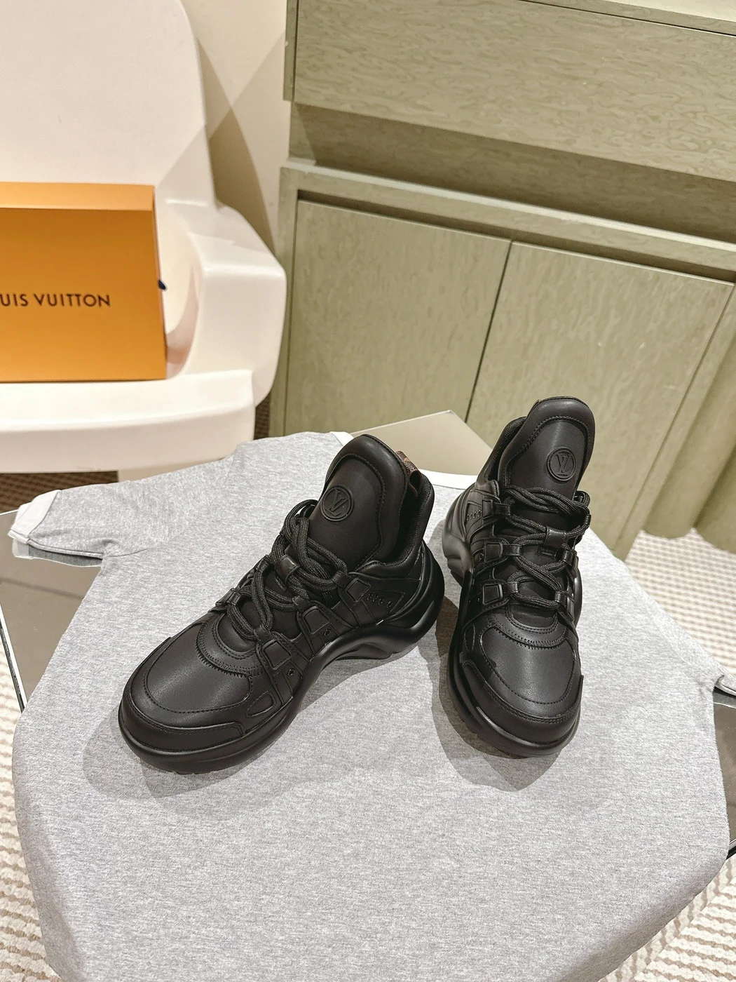 Louis Vuitton Women Black Leather Sporty Chunky Sneakers product view 5