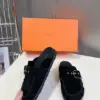Hermès Women Black Suede Buckle Mules product view 3