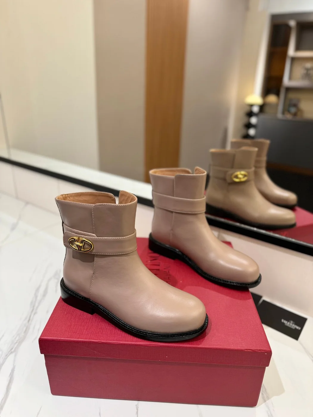 Valentino Women Beige Leather Ankle Boots product view 1