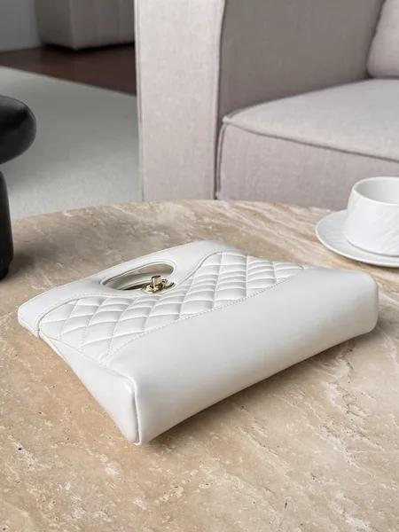 Chanel Quilted Lambskin Shopping Bag In white product view 6