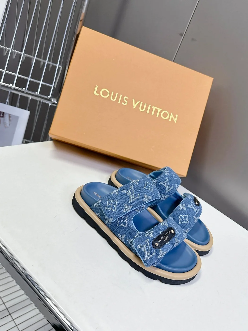Louis Vuitton Women Blue Denim Leather Sandals product view 3