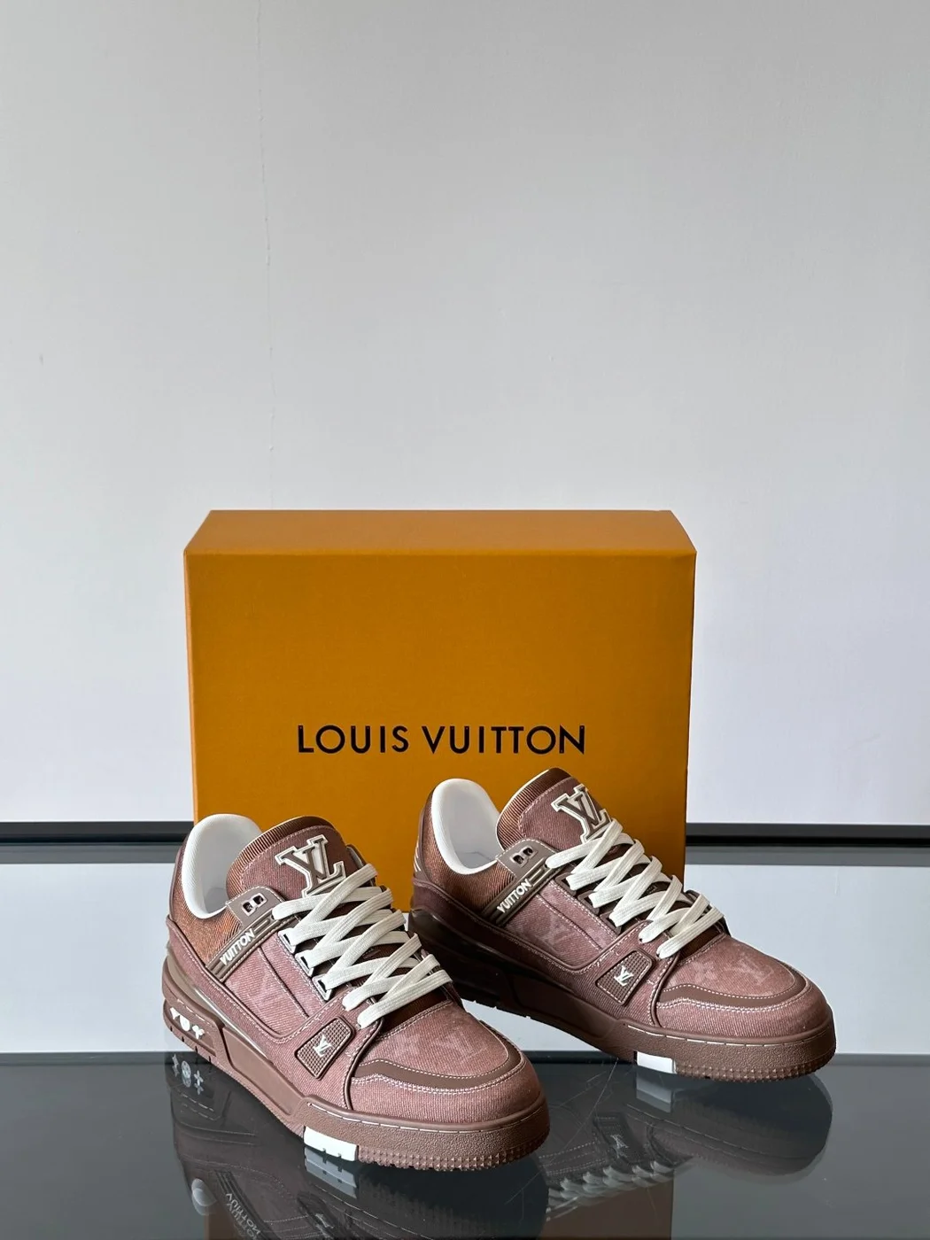 Louis Vuitton Men Brown Suede Leather Sneakers product view 4
