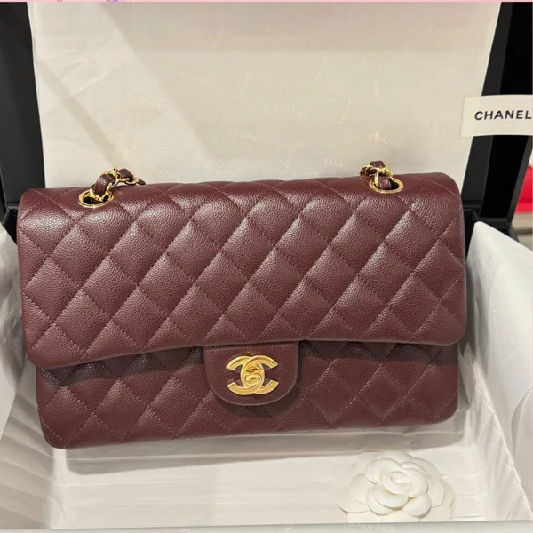 Chanel Classic Plum Red Color Handbags With Lock Gold 25 cm product view 1