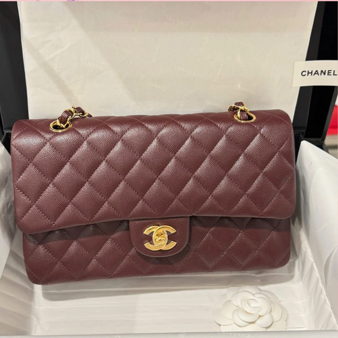 Chanel Classic Plum Red Color Handbags With Lock Gold 25 cm product view 1