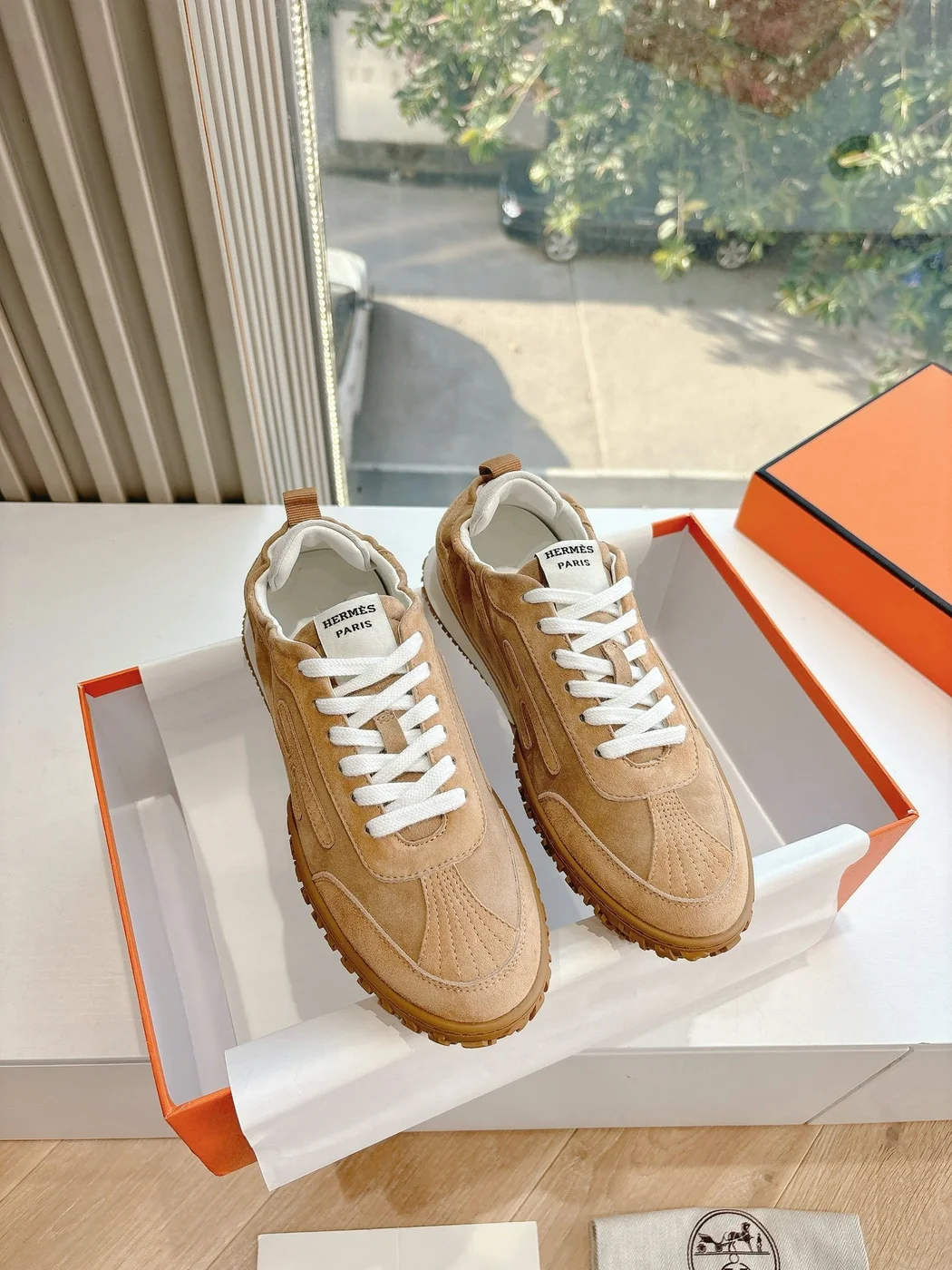 Hermès Women Beige Suede Sneakers product view 4