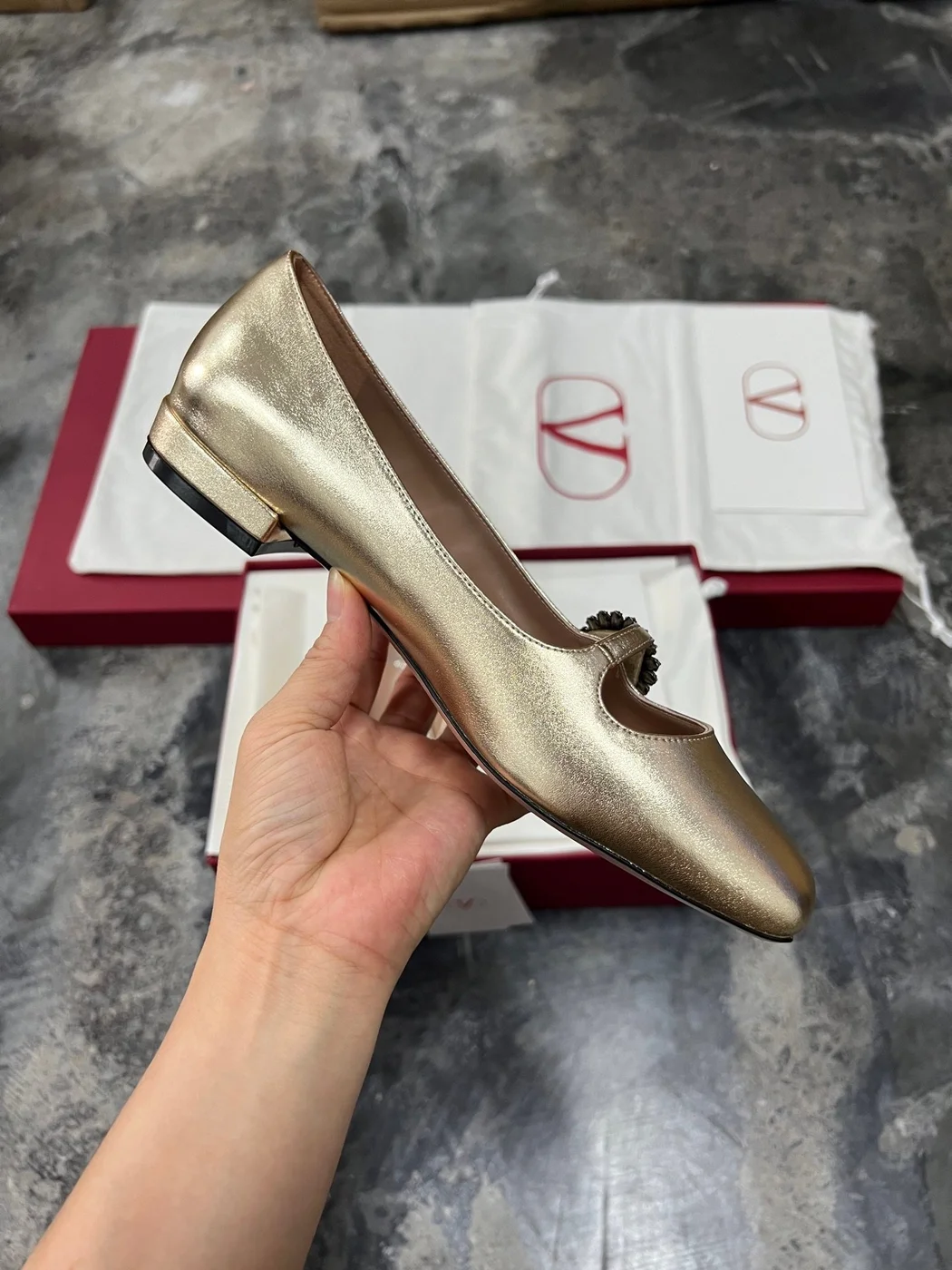 Valentino Women Gold Leather Embellished Flats product view 5