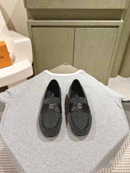 Louis Vuitton Women Black White Canvas Loafers product photo