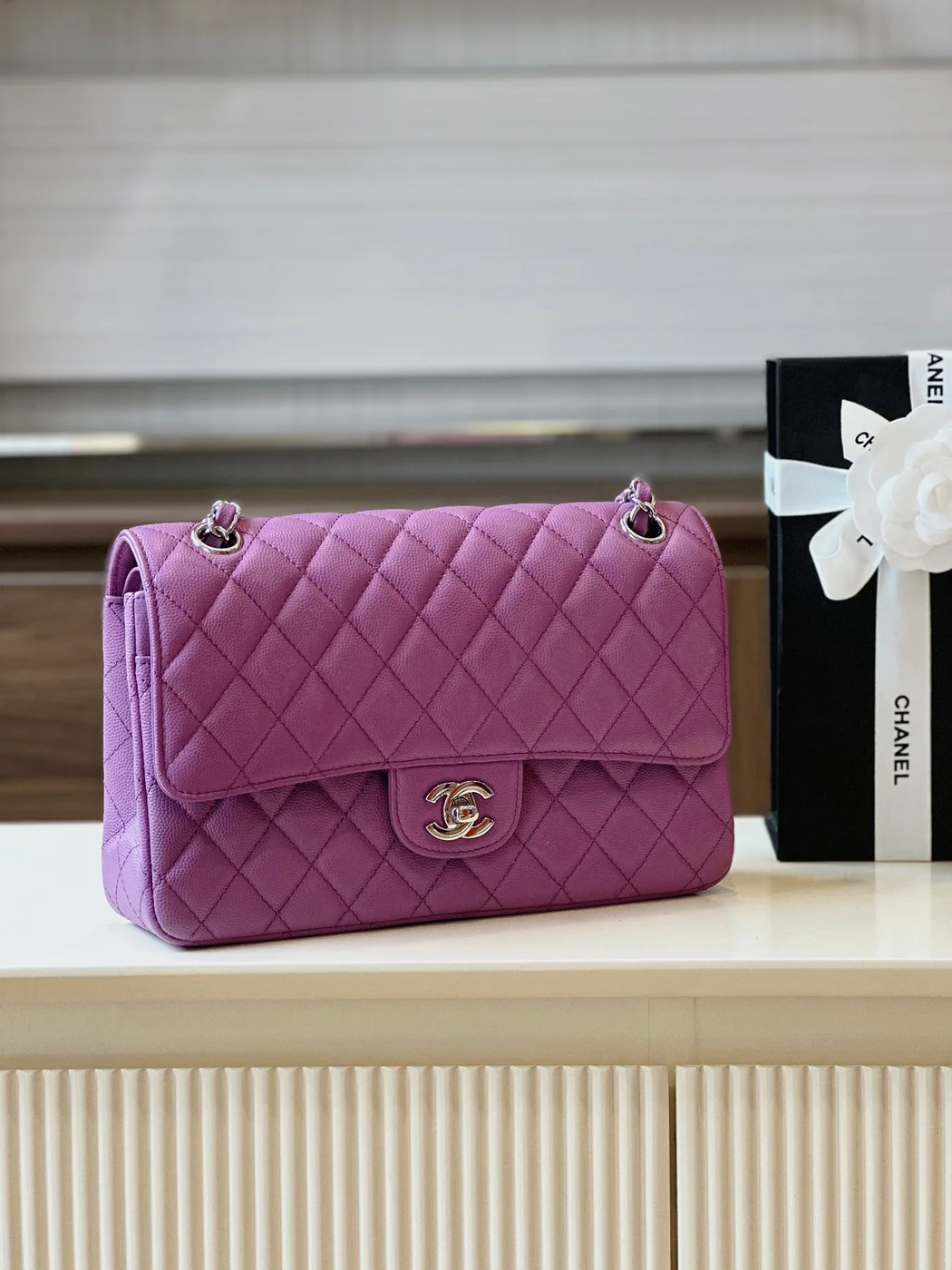 Chanel Classic Handbags Woman’s Purple Lock Silver 25 cm product view 2