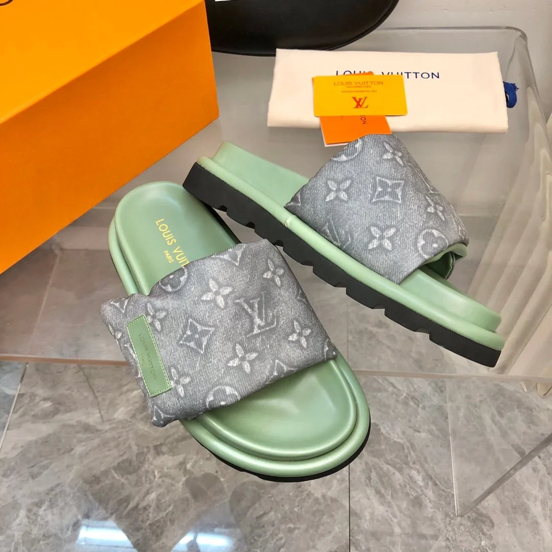 Louis Vuitton Women Green Fabric Strap Slippers product view 1