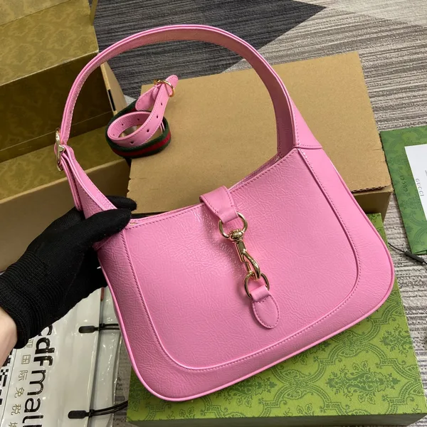 Gucci Jackie Small Shoulder Bag 27 In Pink Cracked Lacquer Calfskin Gold Hardware product view 5