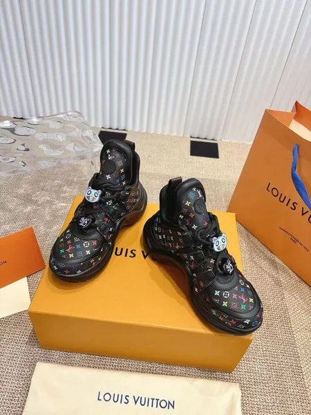 Louis Vuitton Women Black Leather Multicolor Logo Sneakers product photo