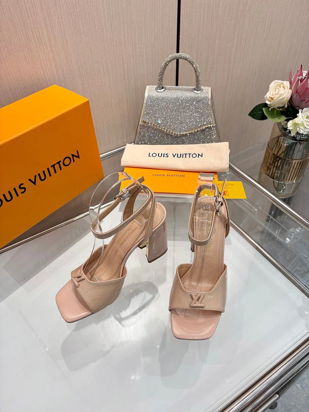 Louis Vuitton Women Nude Patent Leather Block Heels product view 2