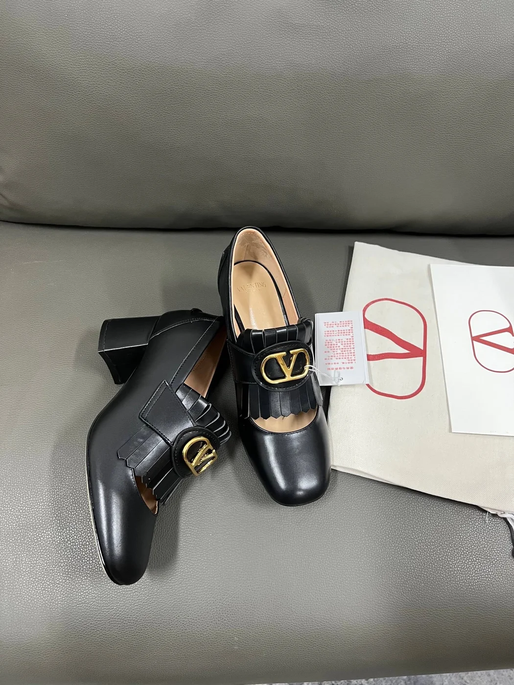 Valentino Women Black Leather Fringe Loafers product view 2