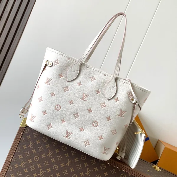 Louis Vuitton Neverfull MM Tote Bag 32 In White Mix Pink Calfskin product photo