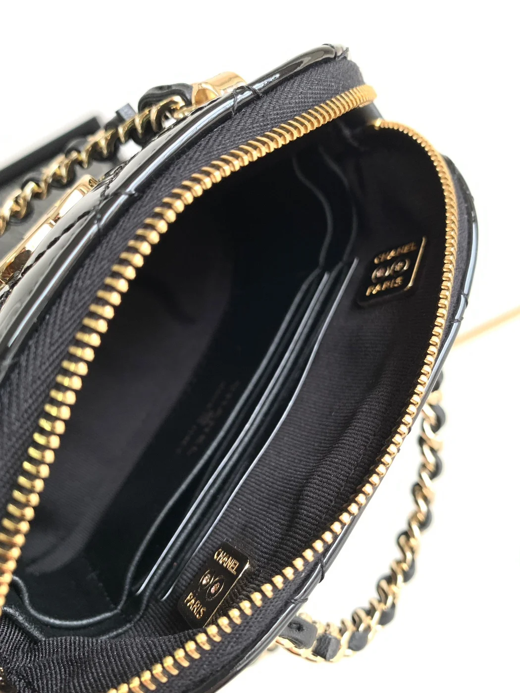 Chanel Alma Mini Shiny Leather Handbags Black Lock Gold 12 cm product view 3