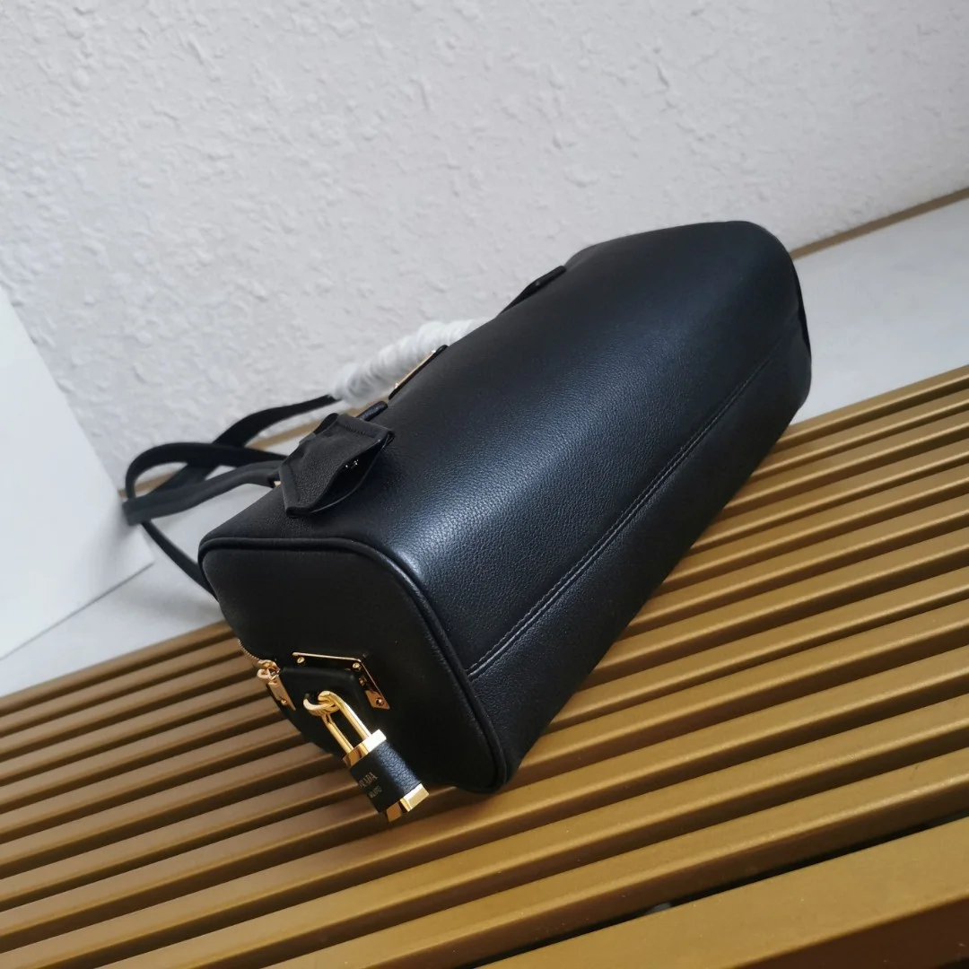 Prada Black Medium leather top-handle bag with padlock product view 6