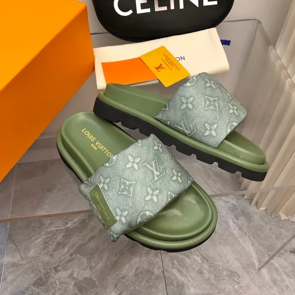 Louis Vuitton Women Green Fabric Strap Rubber Sole Sandals product view 5