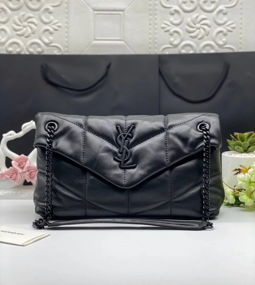 Saint Laurent Small Loulou Puffer shoulder bag in black with Chain Strap product view 2