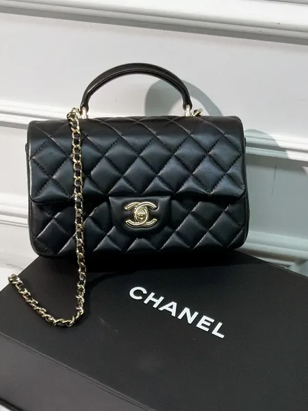 Chanel Classic Flap Top Handle Black Silver Hardware Bag product view 5