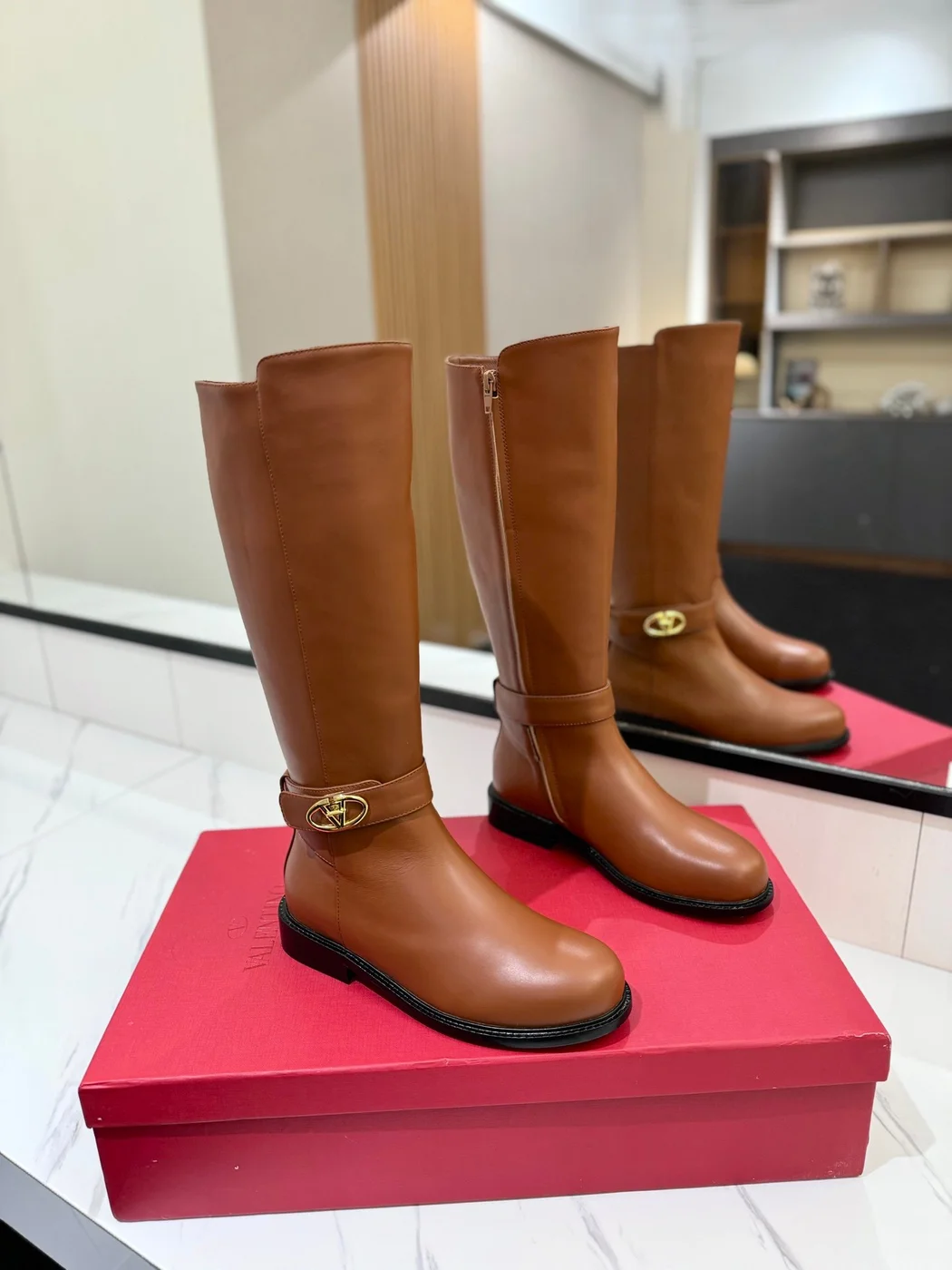 Valentino Women Brown Leather Knee High Boots product view 1