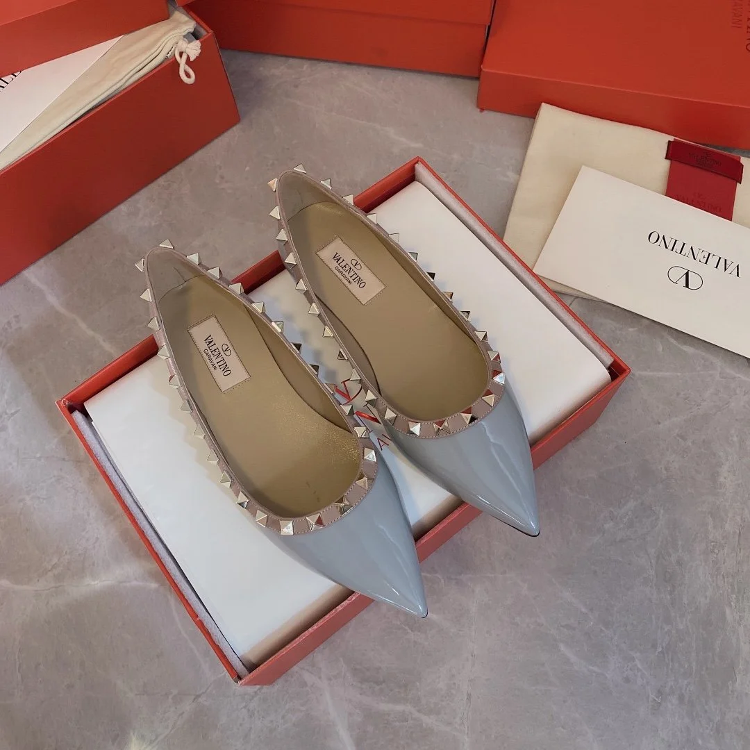 Valentino Women Blue Patent Leather Studded Flats product view 2