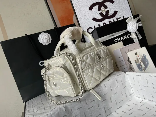 Chanel Cc Large 35 Bowling Bag In White Calfskin product view 8