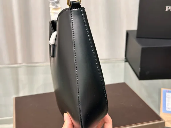 Prada Cleo Shoulder Bag 26 In Black Brushed Lambskin Gold Hardware product view 2