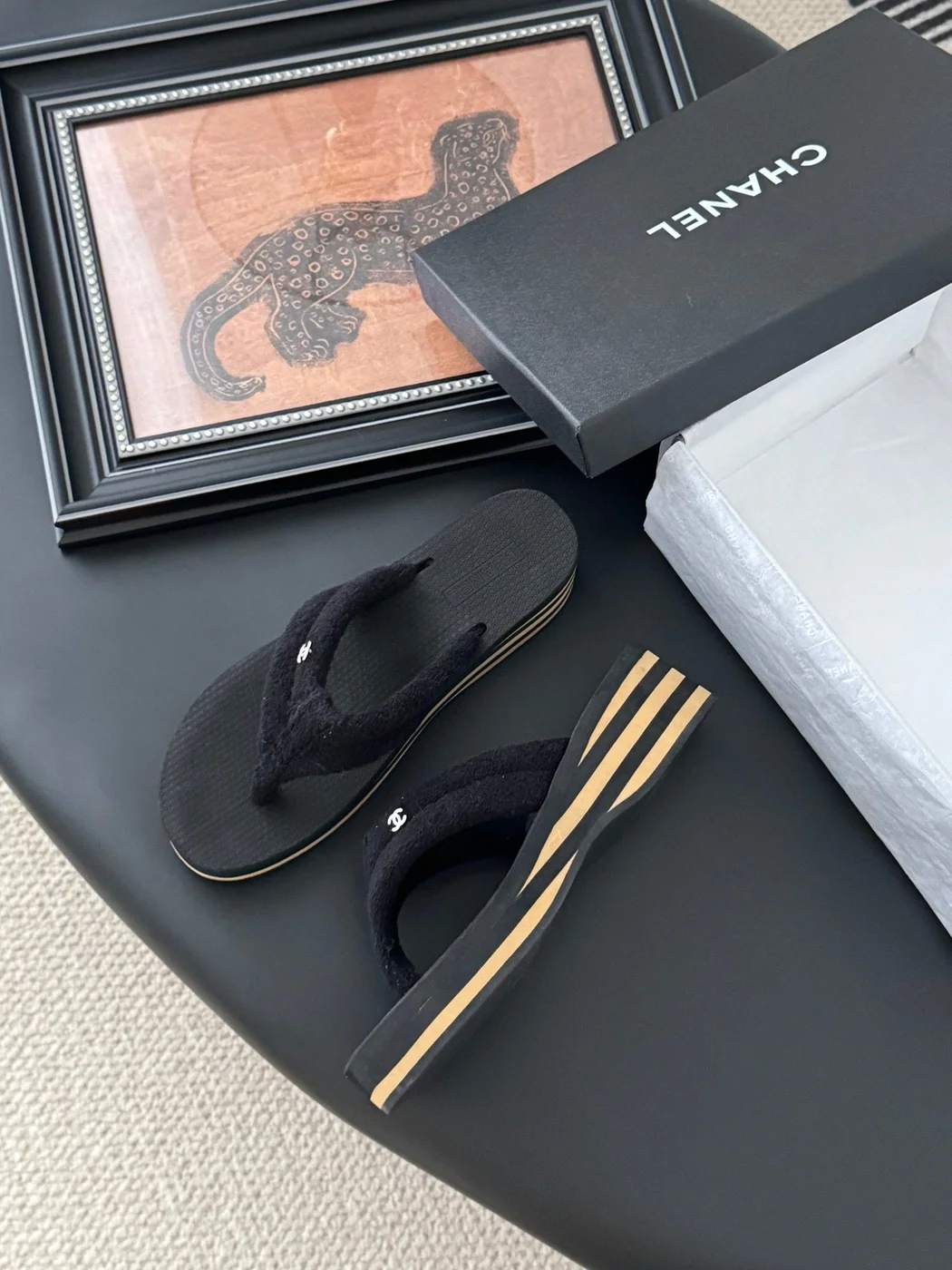 Chanel Women Black Fabric Strap Flip Flop Sandals product view 4