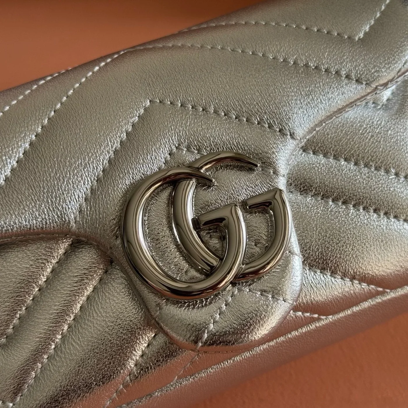 Gucci GG Marmont Bag 16 In Silver Lambskin product view 2