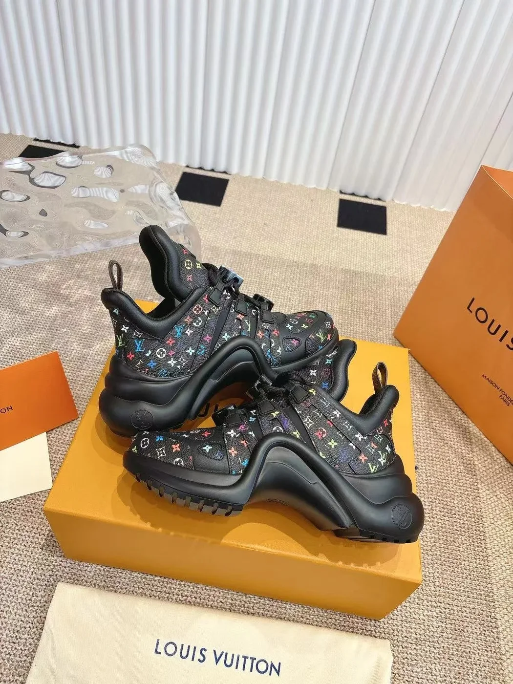 Louis Vuitton Women Black Leather Multicolor Logo Sneakers product view 6