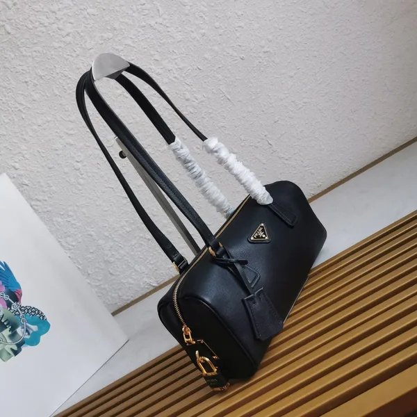 Prada Black Medium leather top-handle bag with padlock product view 7
