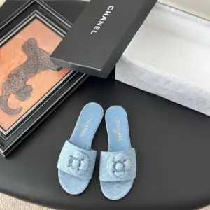 Chanel Women Light Blue Fabric Slides product view 1