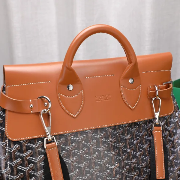 Goyard Black Goyardine  Brown Leather Steamer Bag product view 8