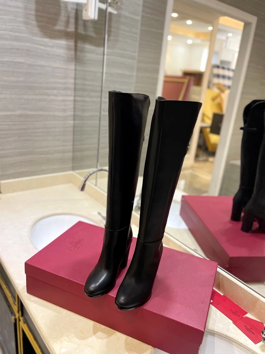 Valentino Women Black Leather High Heel Boots product view 4