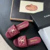 Chanel Women Burgundy Quilted Leather Slides product view 6