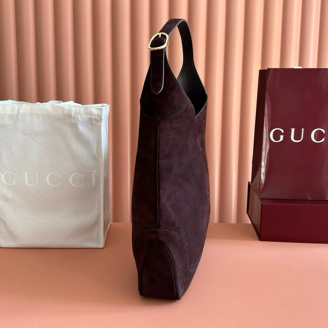 Gucci 25S Jackie Giorno 44 cm In Dark Chocolate Brown Suede Bag product view 2