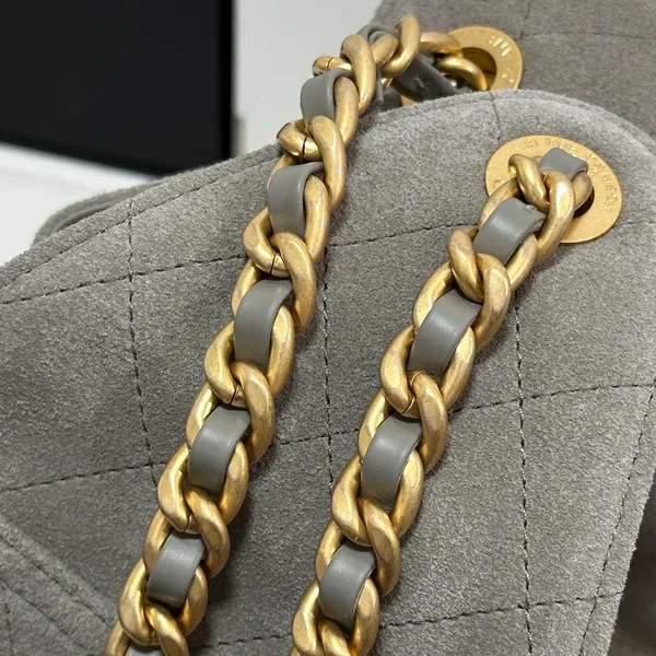 Chanel New  25 Handbag 30 In Natural Grey Suede Gold Hardware product view 8