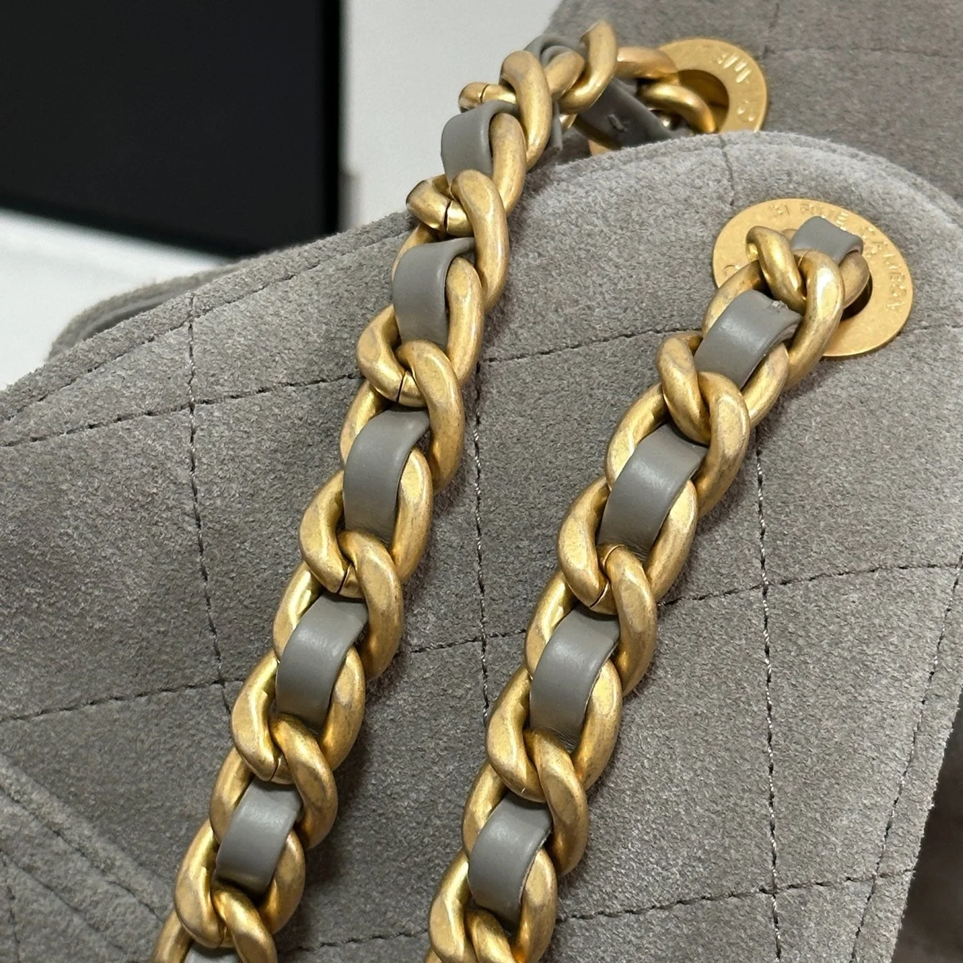 Chanel New  25 Handbag 30 In Natural Grey Suede Gold Hardware product view 8